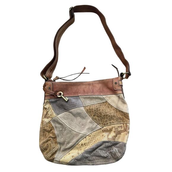 Fossil Handbags - Fossil Leather Suede Purse Boho Patchwork Crossbody Shoulderbag